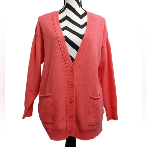 Anthropologie Pilcro 100% Cashmere Old Money Coral Button Down Front Cardigan - Picture 1 of 12
